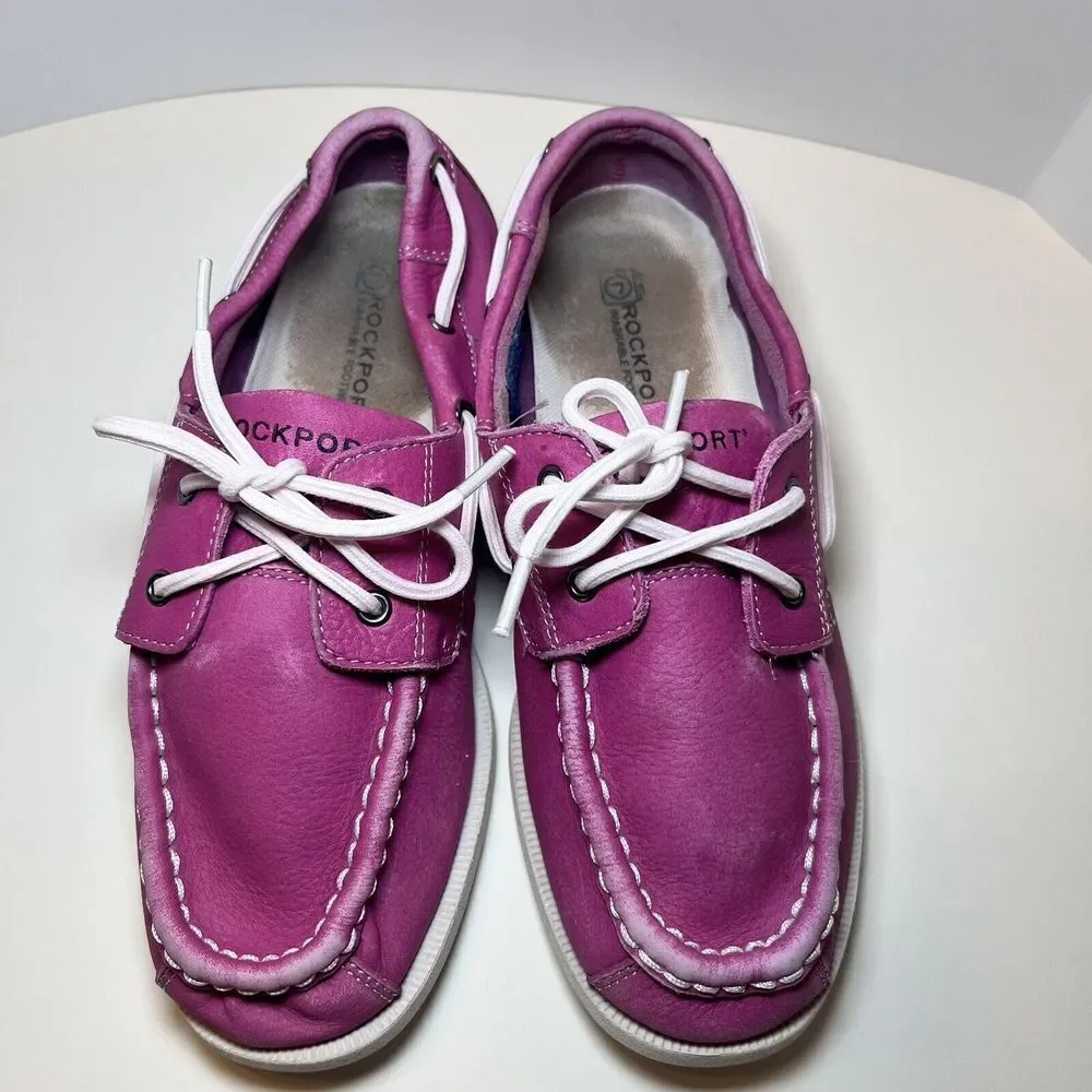 Dark‎ Pink Leather ROCKPORT Top Sider Loafers Girls Size 3 —USED/FADING